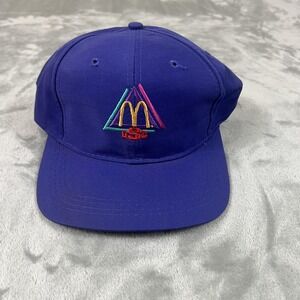 Vintage McDonald's Hat Cap Snap Back Purple Employee Uniform‎ Crest Mens 90s